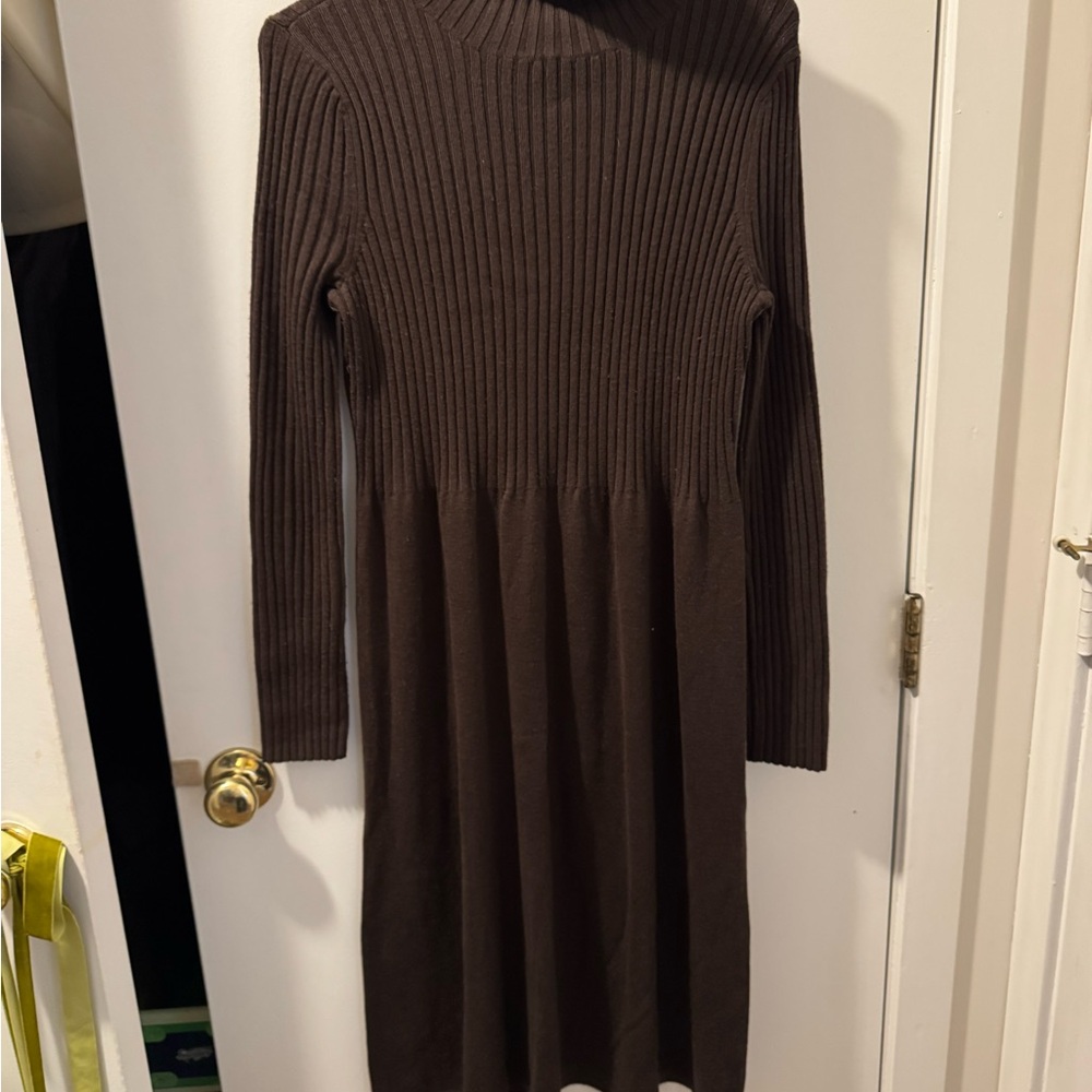 Talbots Dark Brown Ribbed Long Sleeve Dress